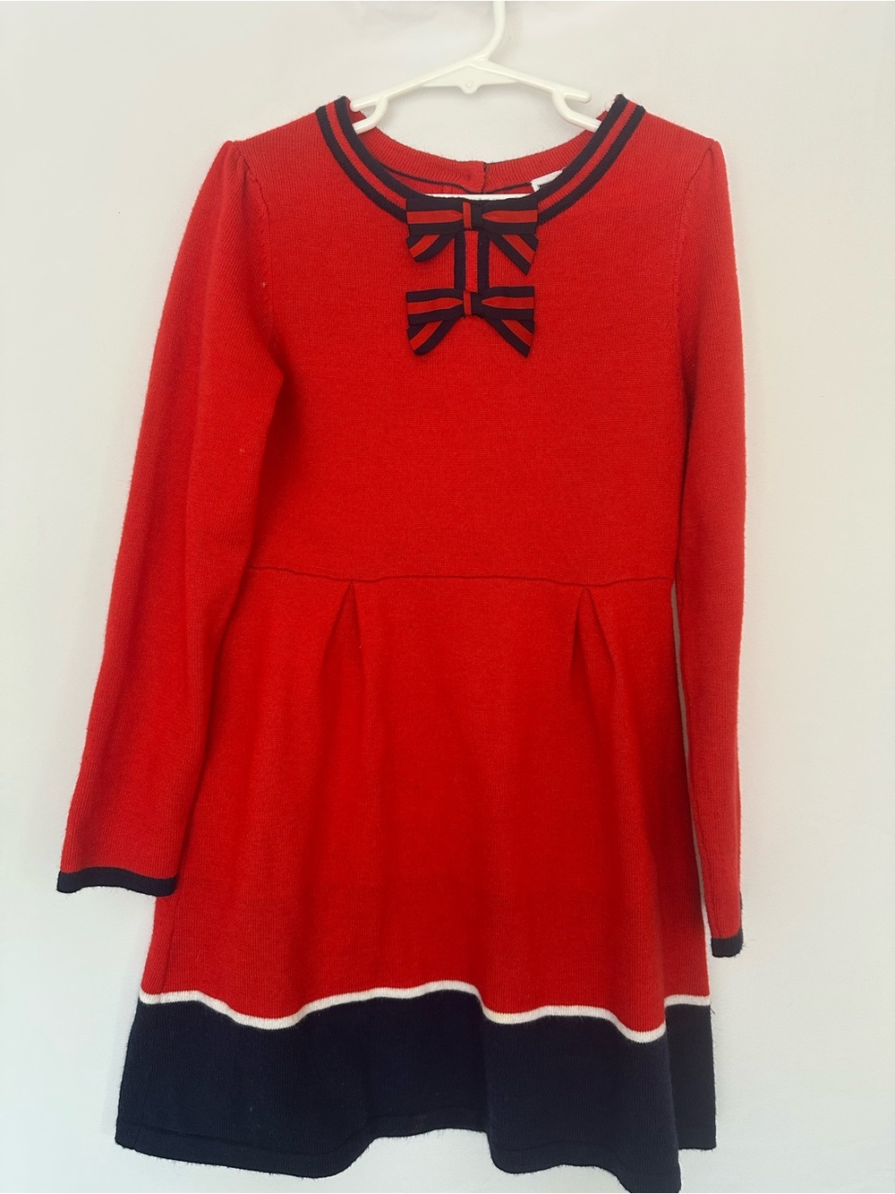 Janie and Jack Red Knit Dress with Navy Trim and Bow